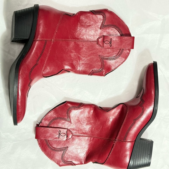 Bershka Shoes - Bershka Red Western-Inspired Ankle Booties